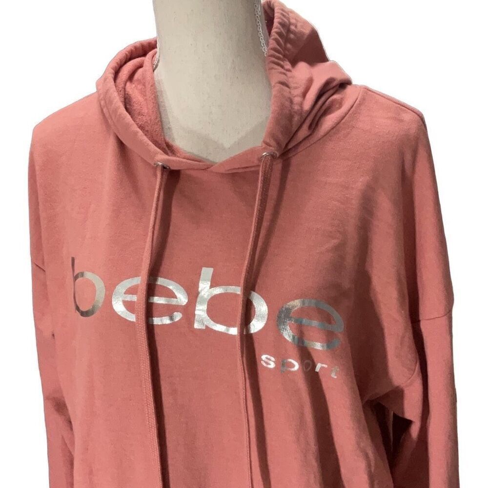 Bebe Sport Long Length Hoodie Peach Long Sleeve Kangaroo Pocket Size XL - Picture 2 of 5